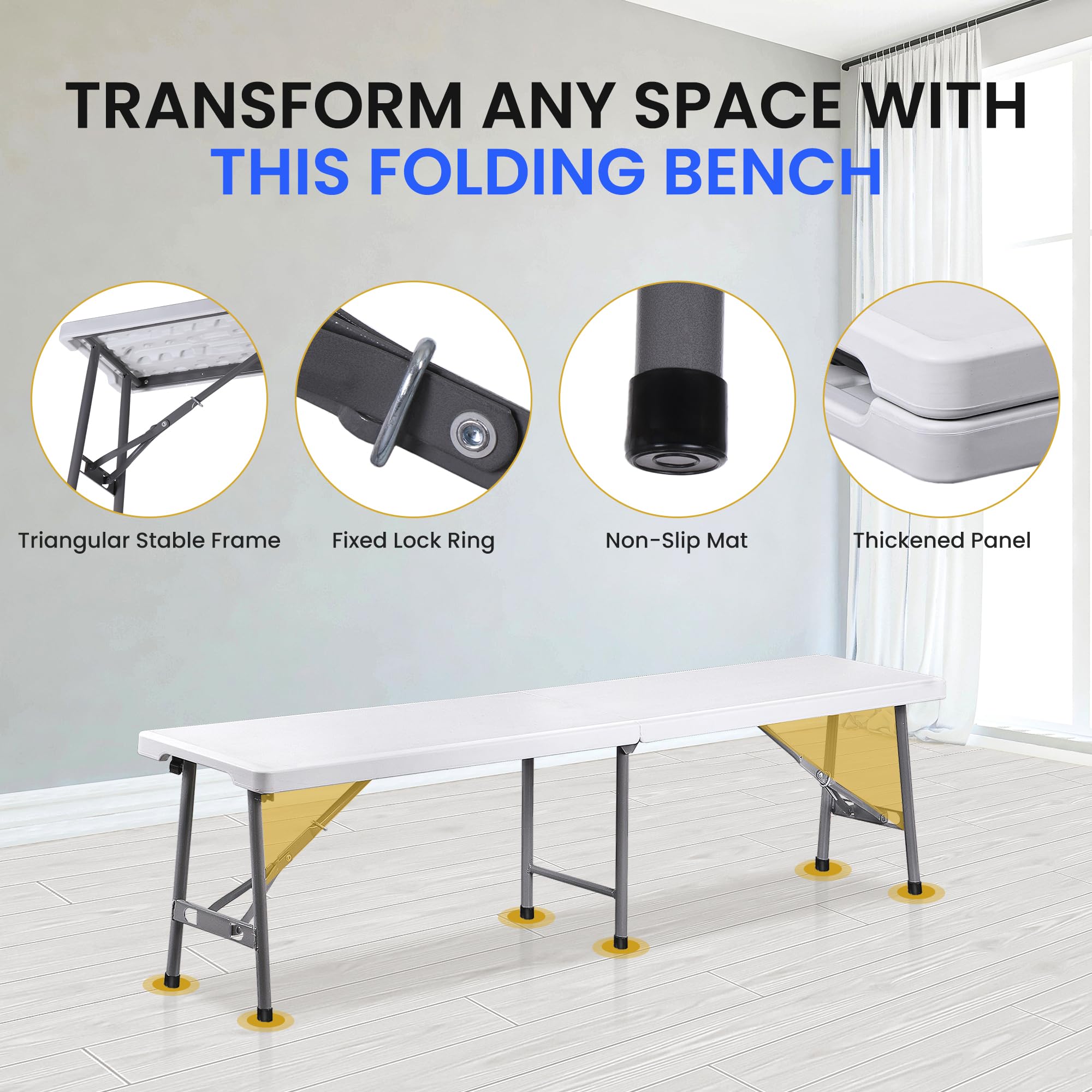 Amazon.com : ZenStyle 6 ft Portable Folding Bench, Indoor Outdoor